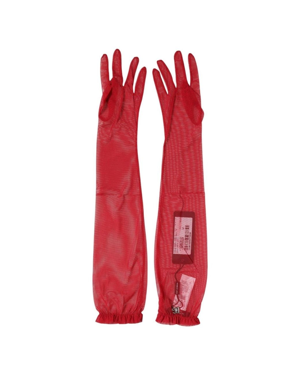 Dolce & Gabbana Red Acetate Sheer Elbow Length Mitten Gloves