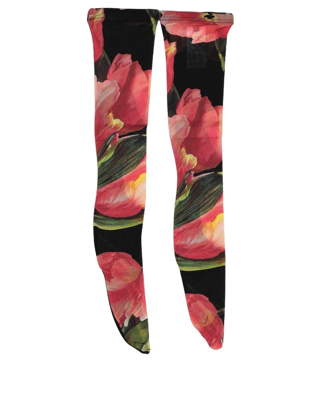 Dolce & Gabbana Black Pink Floral Tulip Nylon Stockings Socks