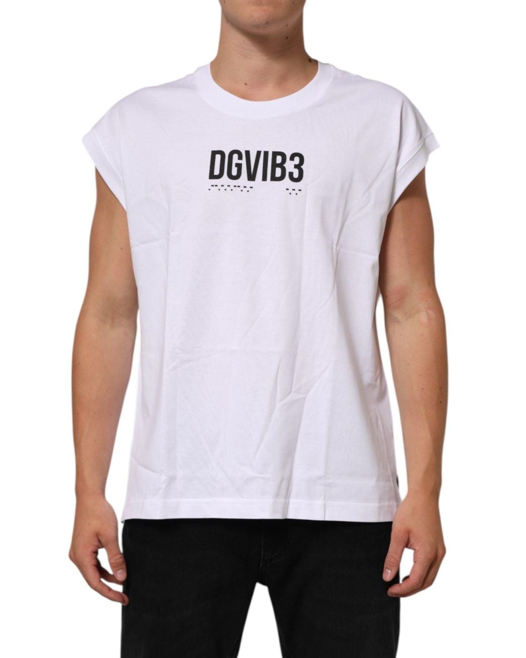 Dolce & Gabbana White Cotton Sleeveless Printed Tank T for men