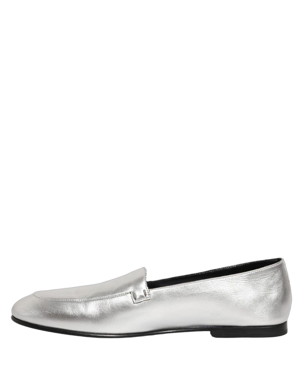 Dolce & Gabbana White Silver Leather Dg Logo Slip On Loafers Shoes for men