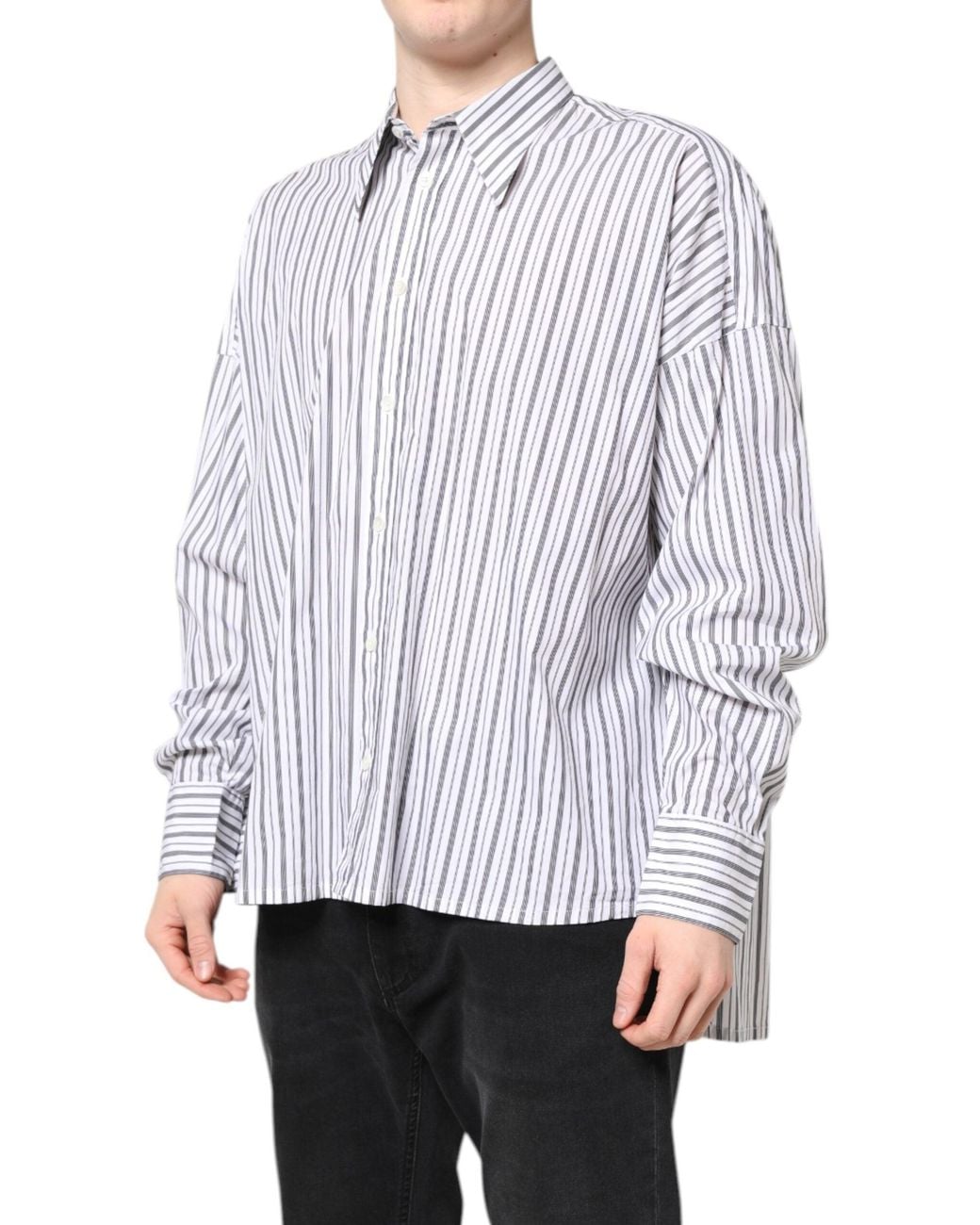 Dolce & Gabbana White Stripe Button Down Casual Shirt for men