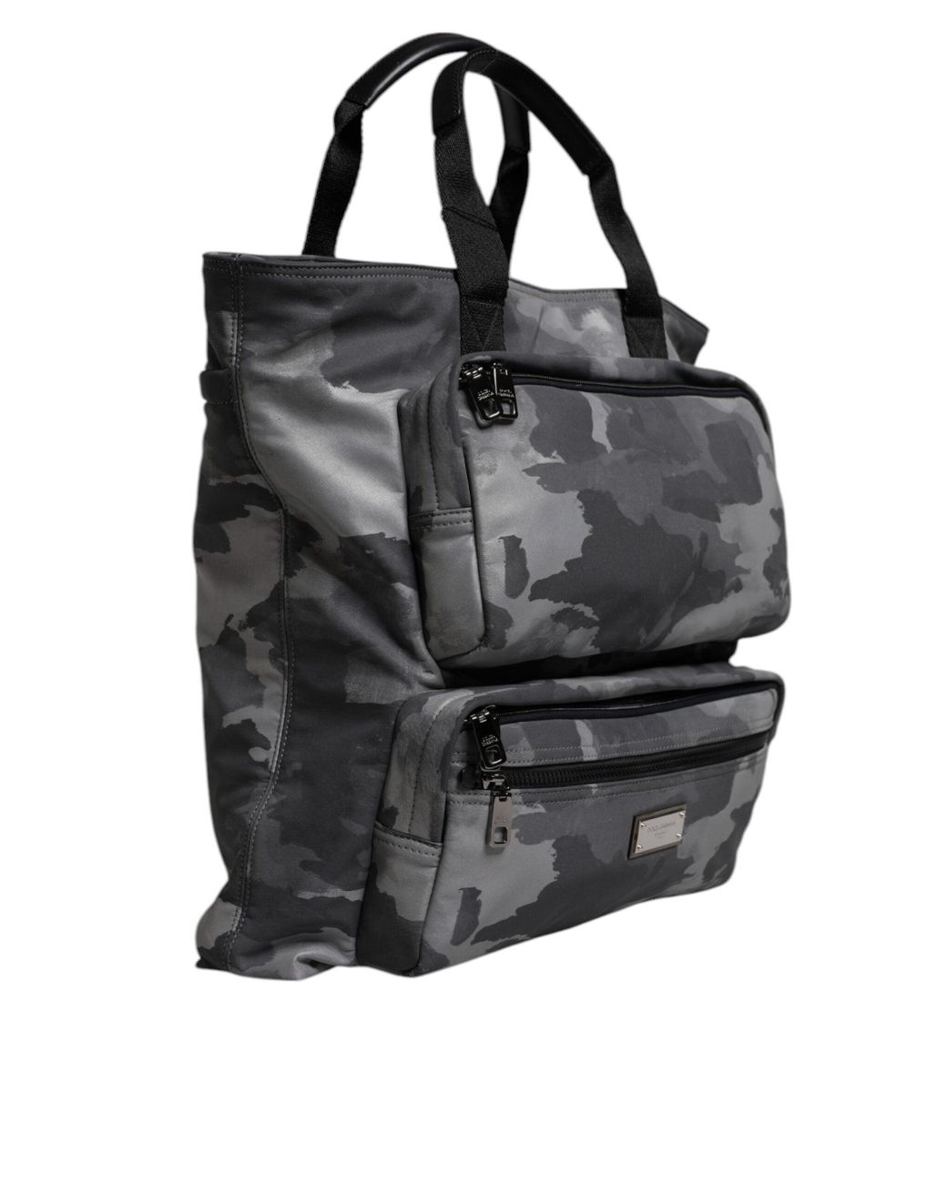 Dolce & Gabbana Black Gray Camo Cotton Multiple Compartments Tote Bag for men