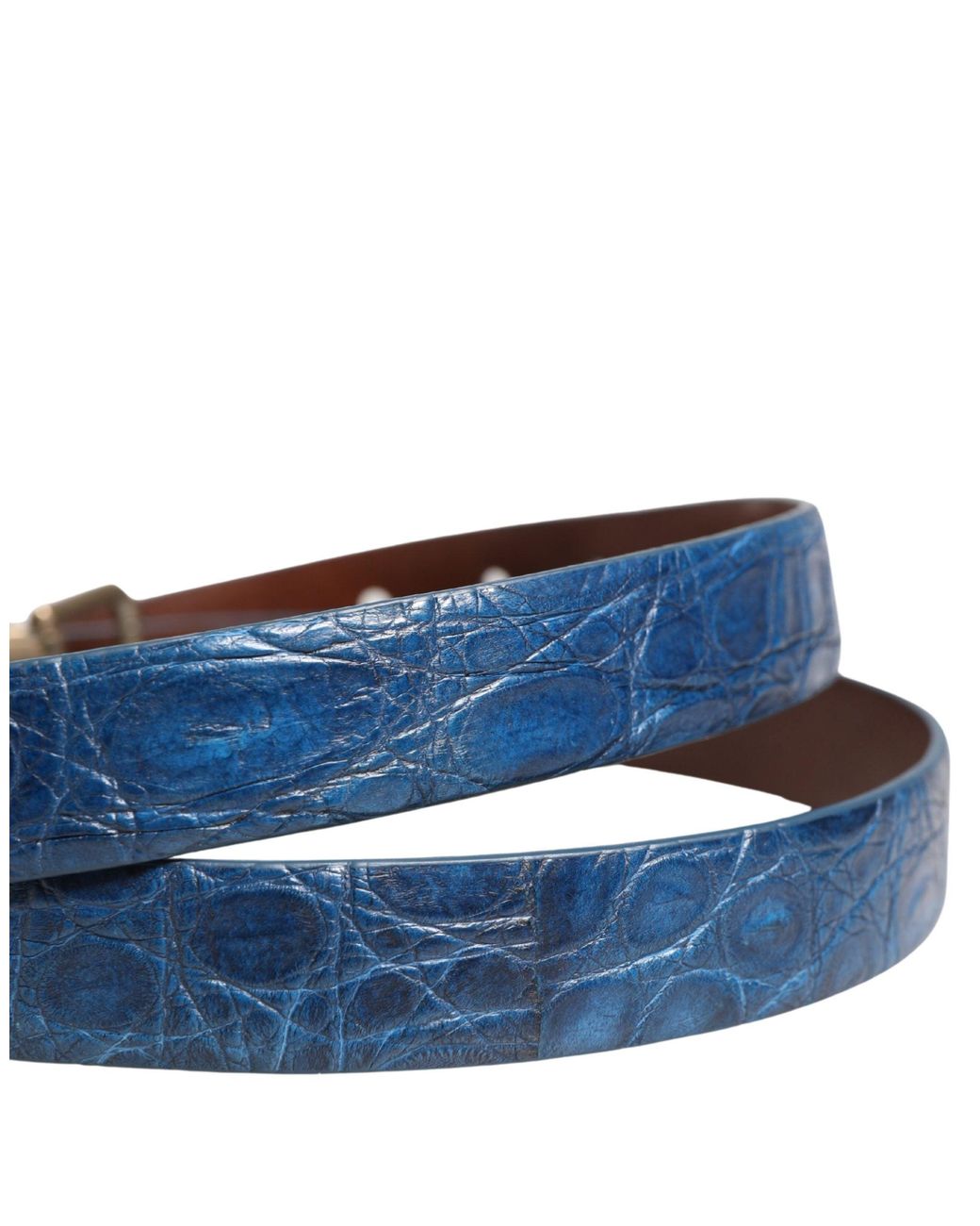 Dolce & Gabbana Blue Leather Tone Metal Buckle Belt Caiman for men