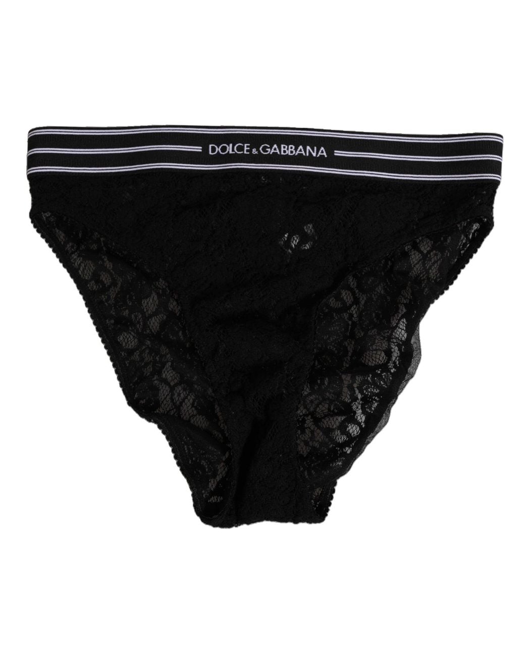 Dolce & Gabbana Black Lace Slip Brief Logo Waistband Underwear Nylon Clothing
