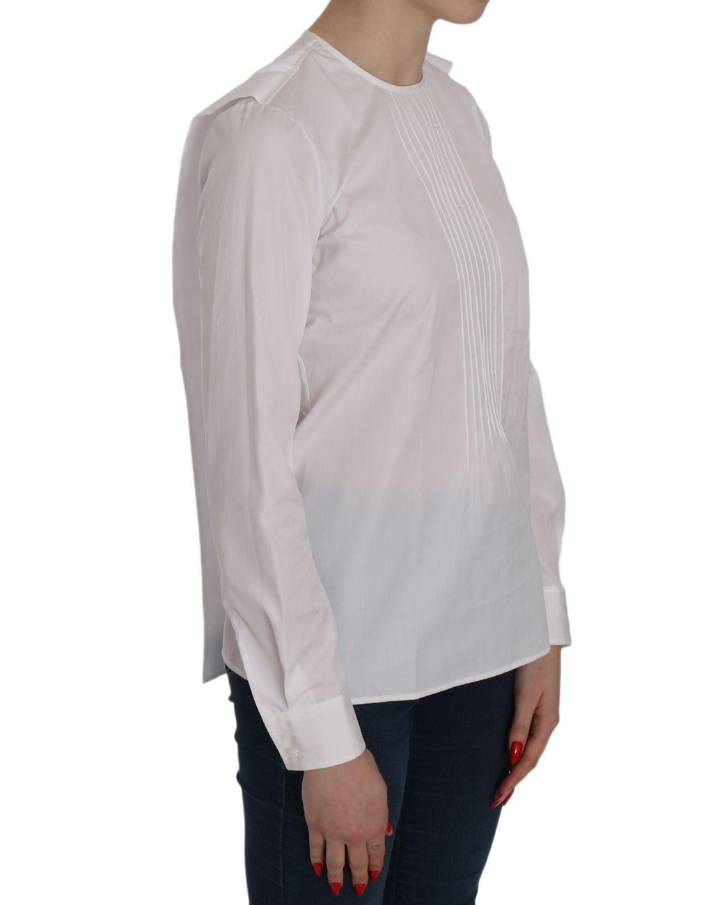 DSquared² Gray White Crew Neck Long Sleeve Cotton Blouse