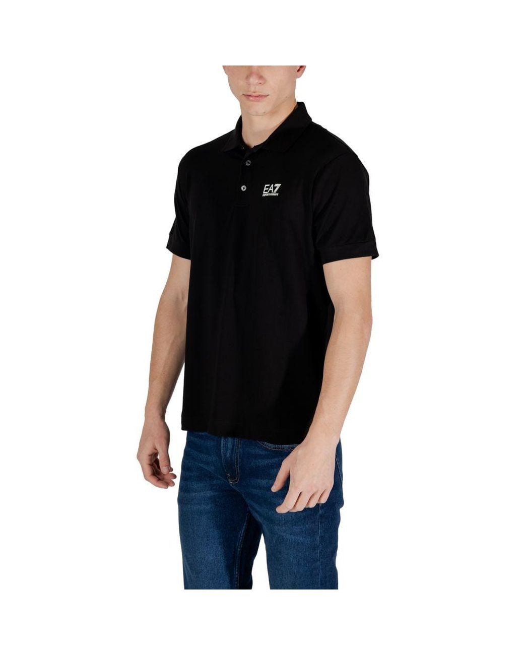 EA7 Black Cotton Polo Shirt for men