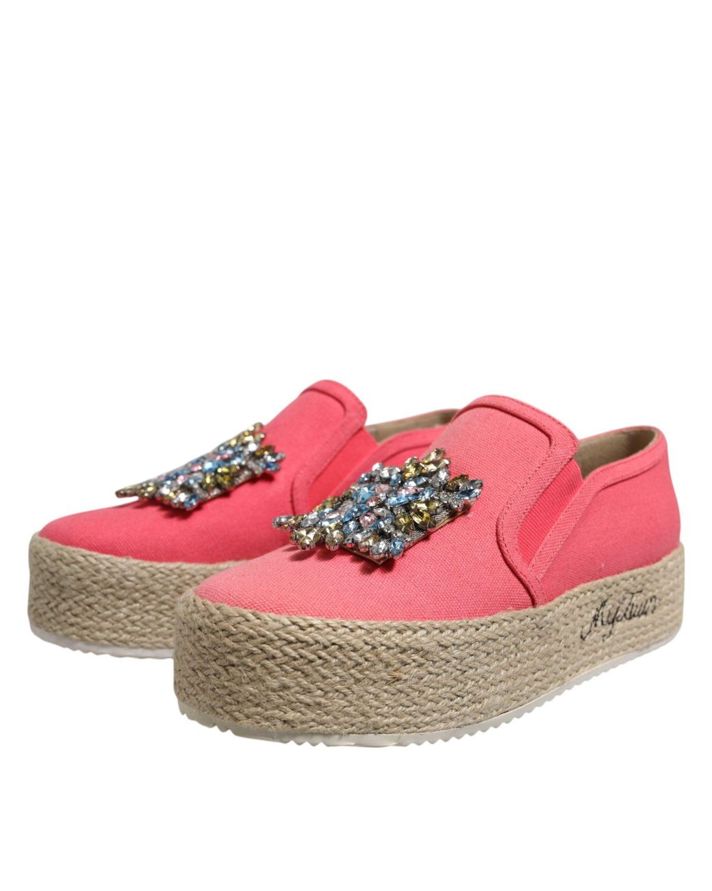 Twinset Red Pink Canvas Crystal Embellished Slip On Shoes for men