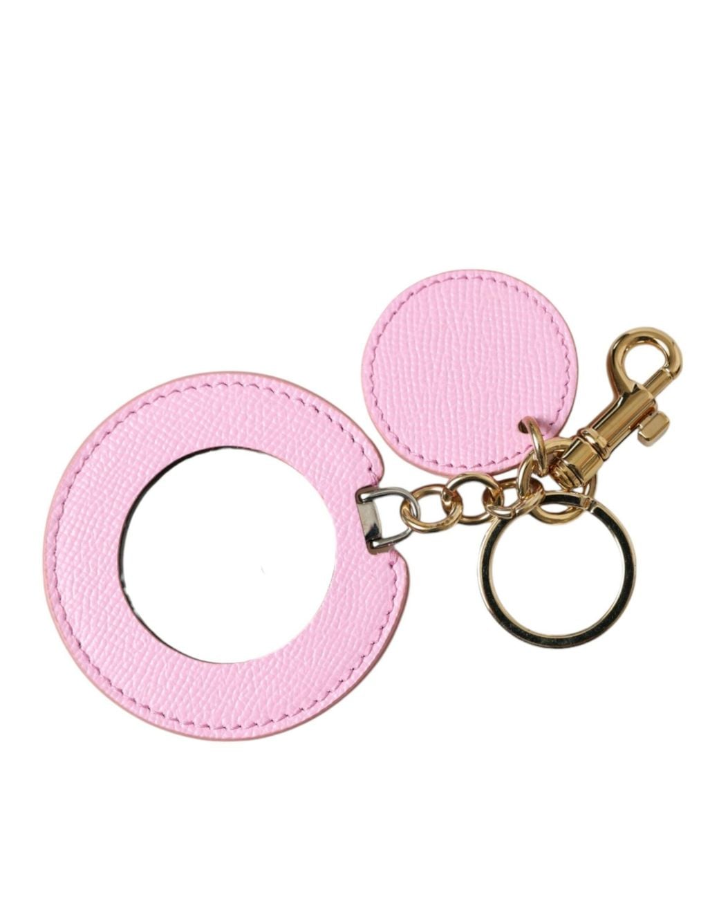 Dolce & Gabbana Pink Calf Leather Metal Logo Print Keyring Keychain