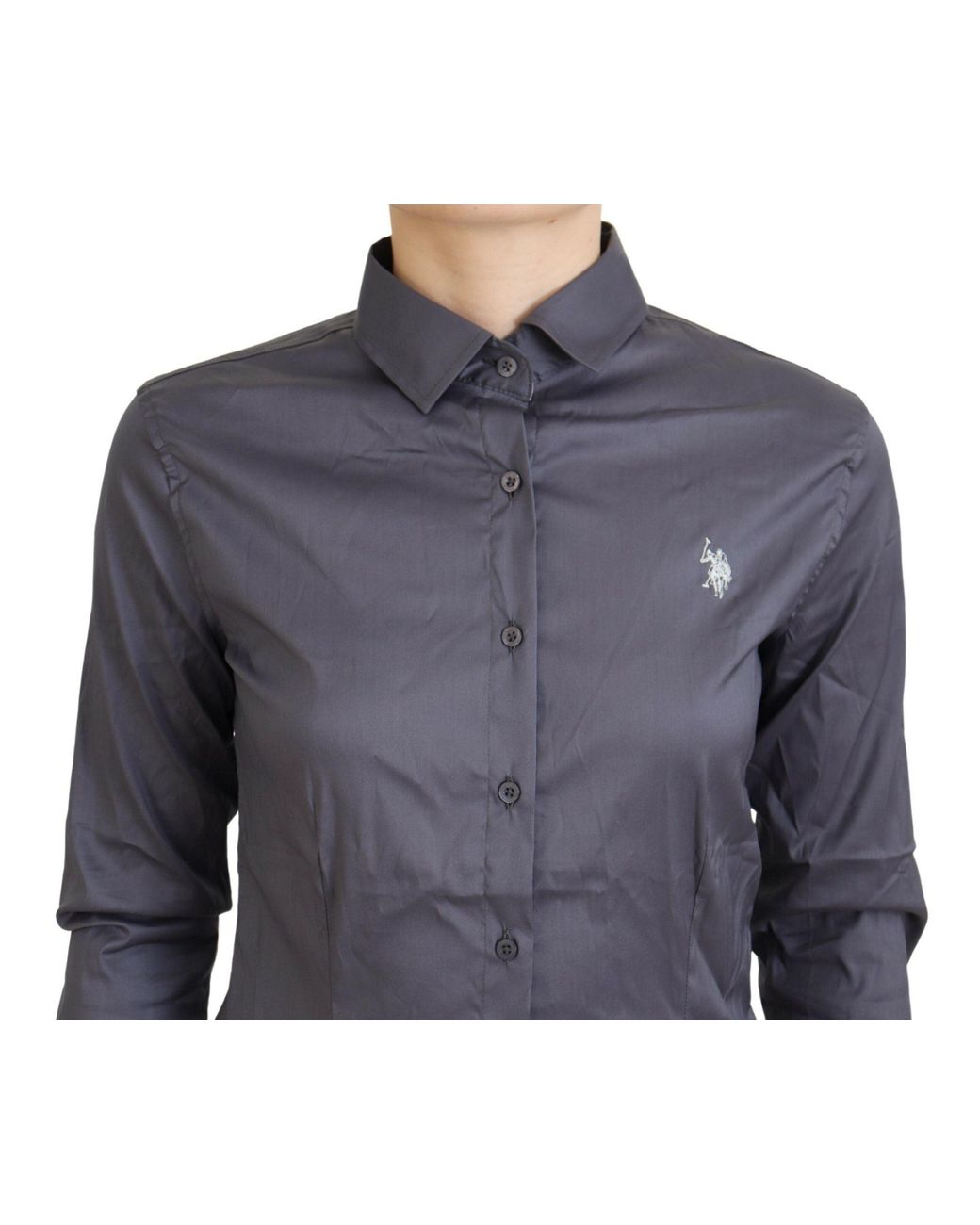 U.S. POLO ASSN. Blue Printed Long Sleeves Colla Top