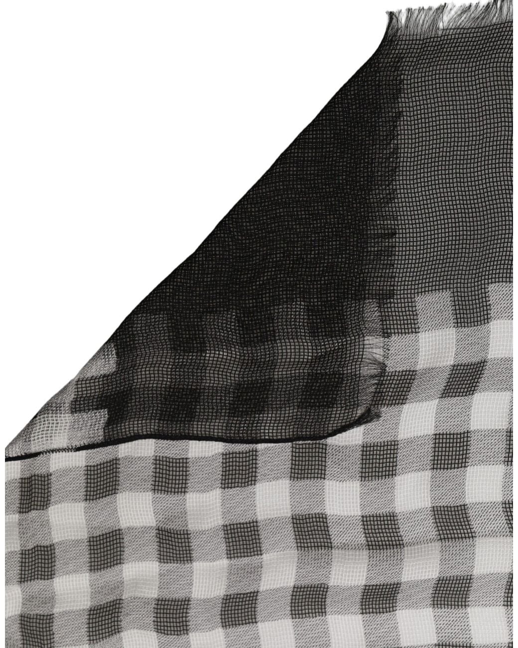 Dolce & Gabbana Gray Black White Napoli Silk Gingham Shawl Scarf