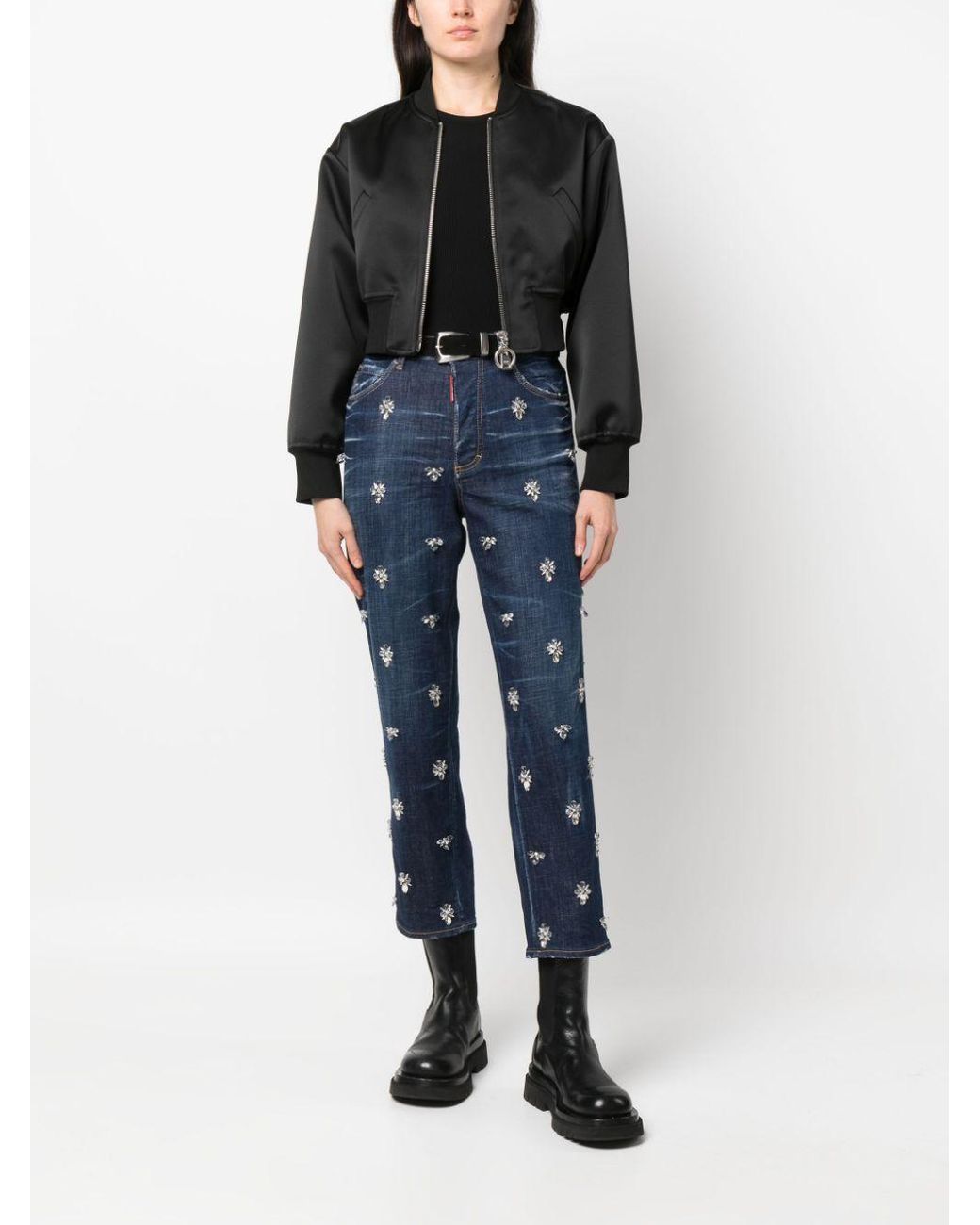 DSquared² Blue Crystal Flies High-Rise Jeans