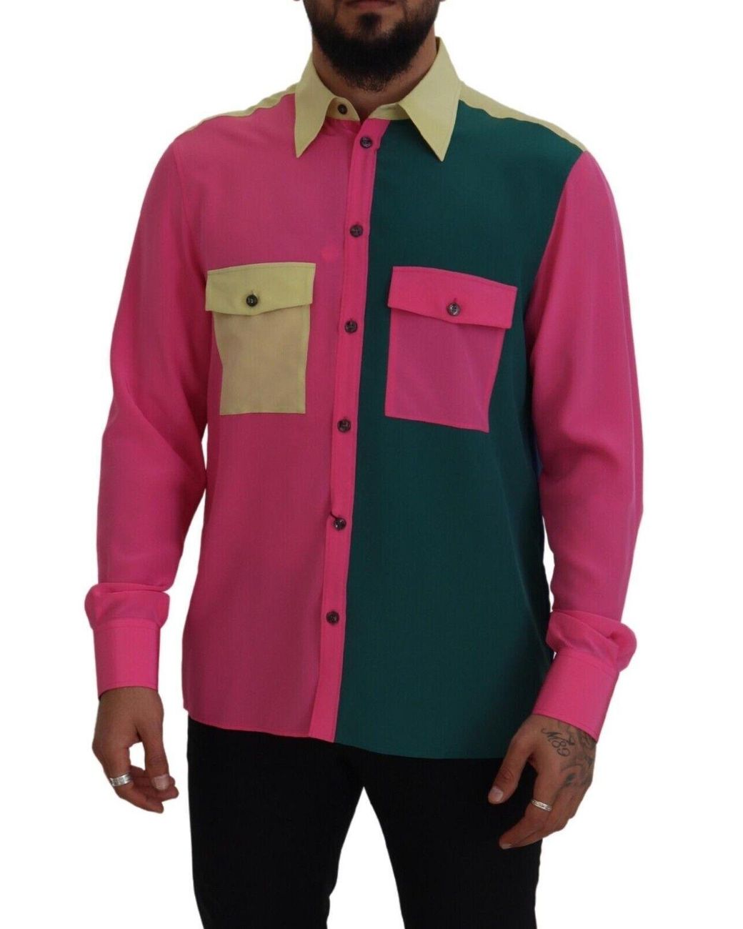 Dolce & Gabbana Pink Elegant Silk Button-Down Shirt for men