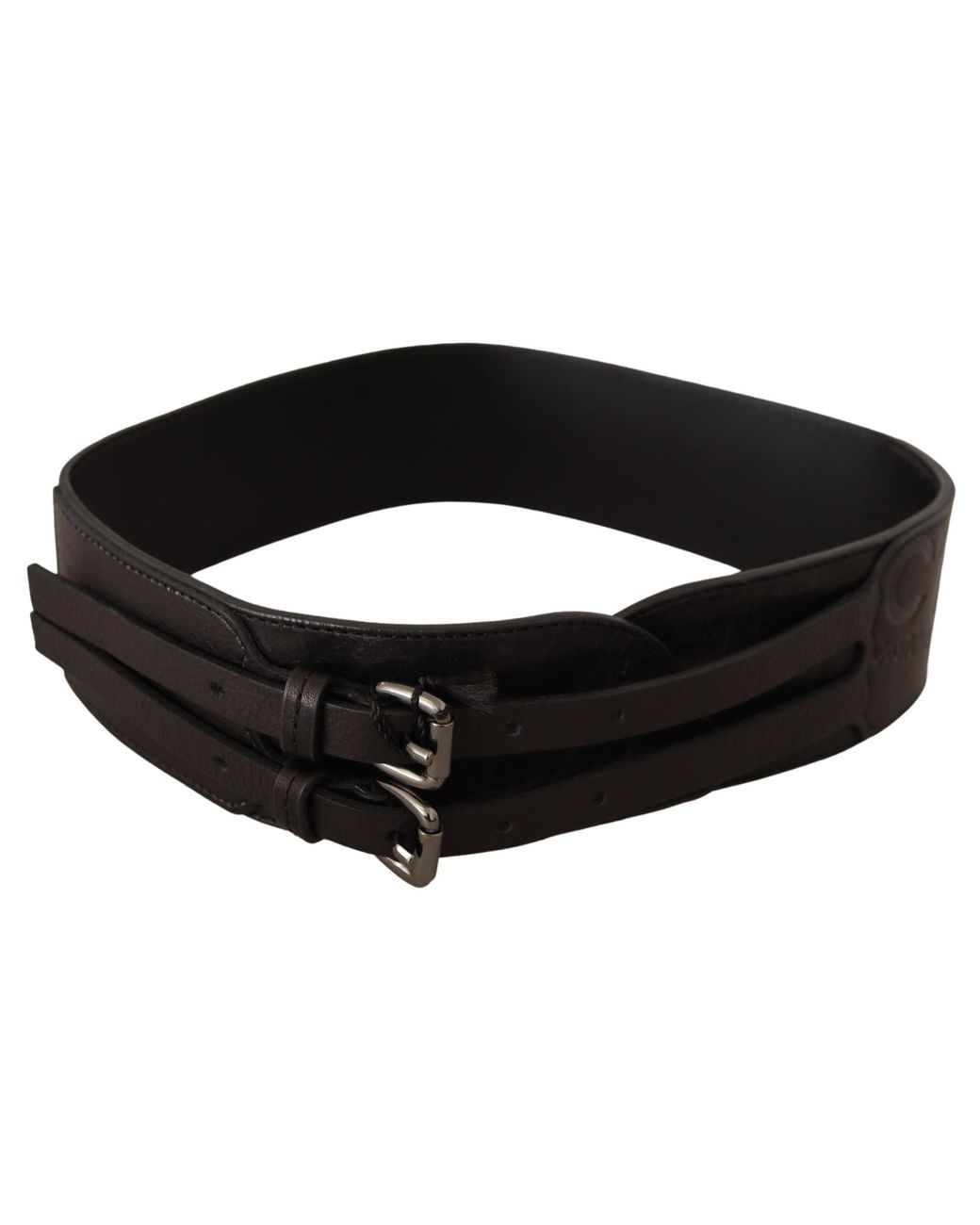 CoSTUME NATIONAL Black Dark Brown Leather Double Buckle Belt