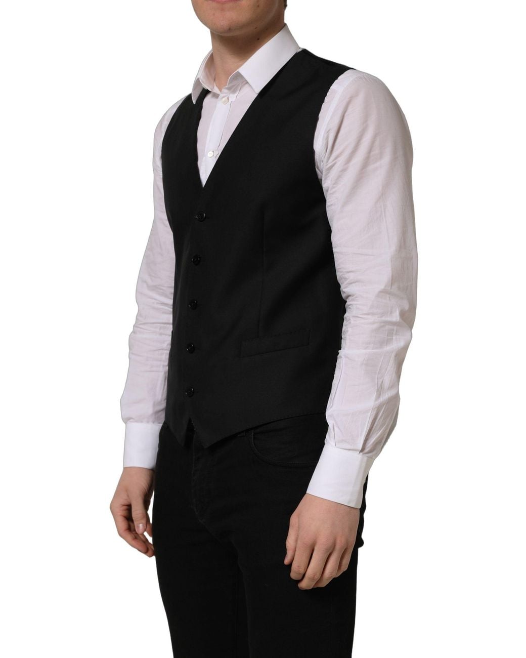 Dolce & Gabbana Black Wool Single Breasted Waistcoat Vest for men
