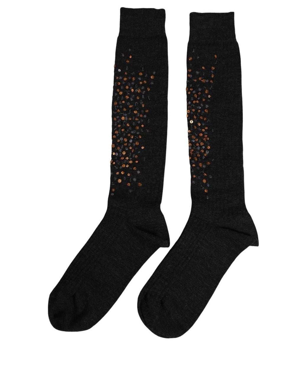 Dolce & Gabbana Black Dark Gray Sequined Wool Knee High Accessory Socks