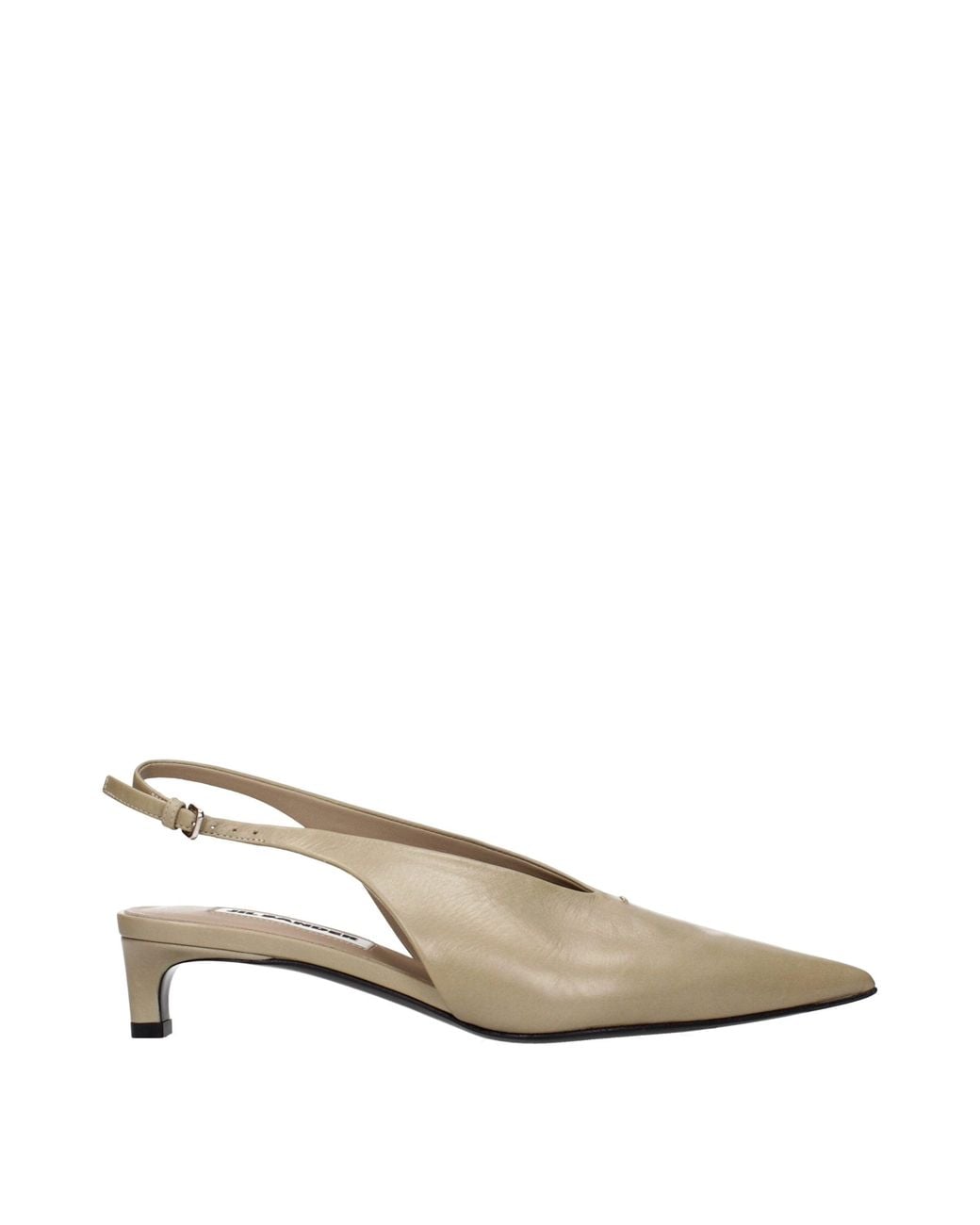 Jil Sander Natural Beige Leather Mid Heel Pumps