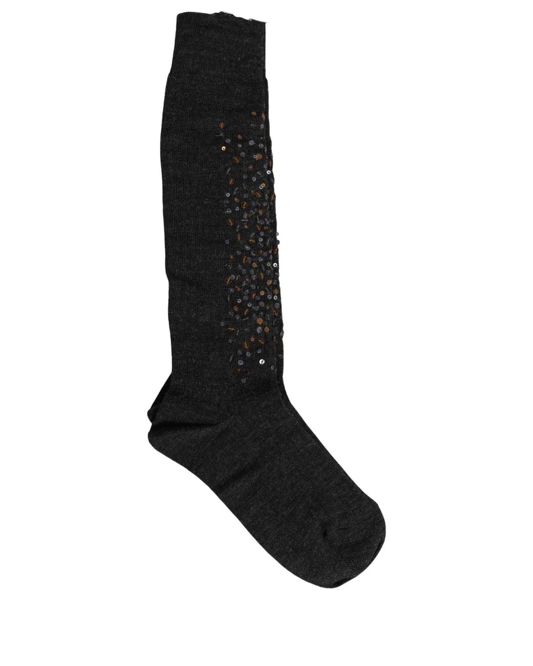 Dolce & Gabbana Black Dark Gray Sequined Wool Knee High Accessory Socks