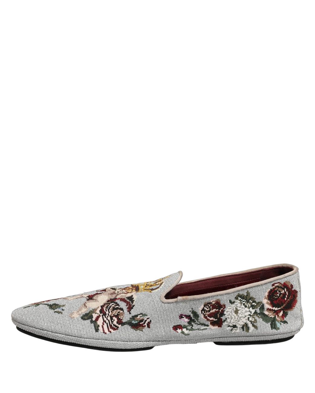 Dolce & Gabbana White Gray Crown Rose Angel Embroidery Loafer Shoes for men