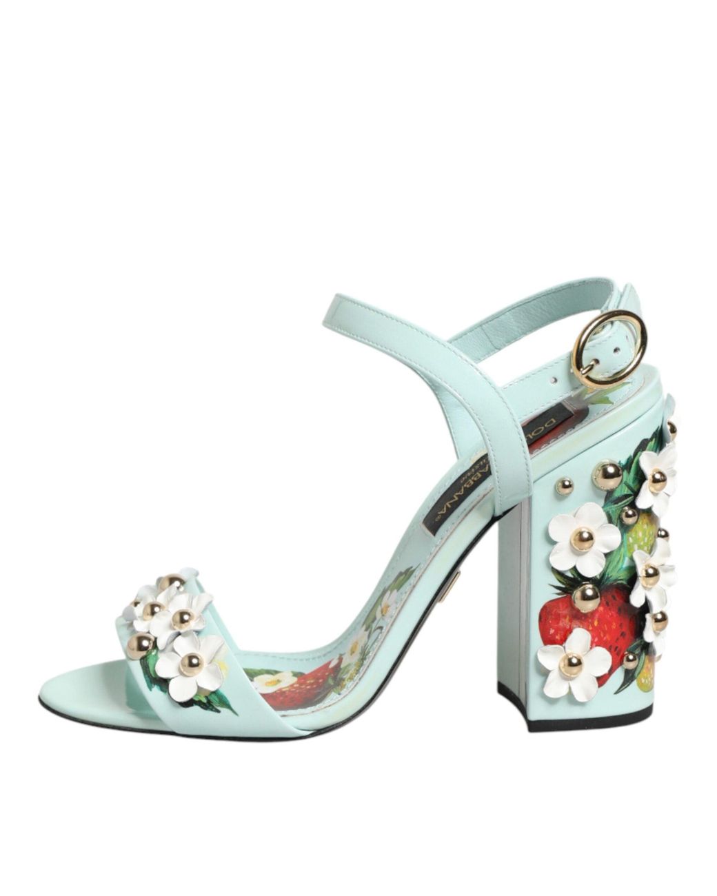 Dolce & Gabbana Green Mint Floral Studs Heels Sandals Shoes