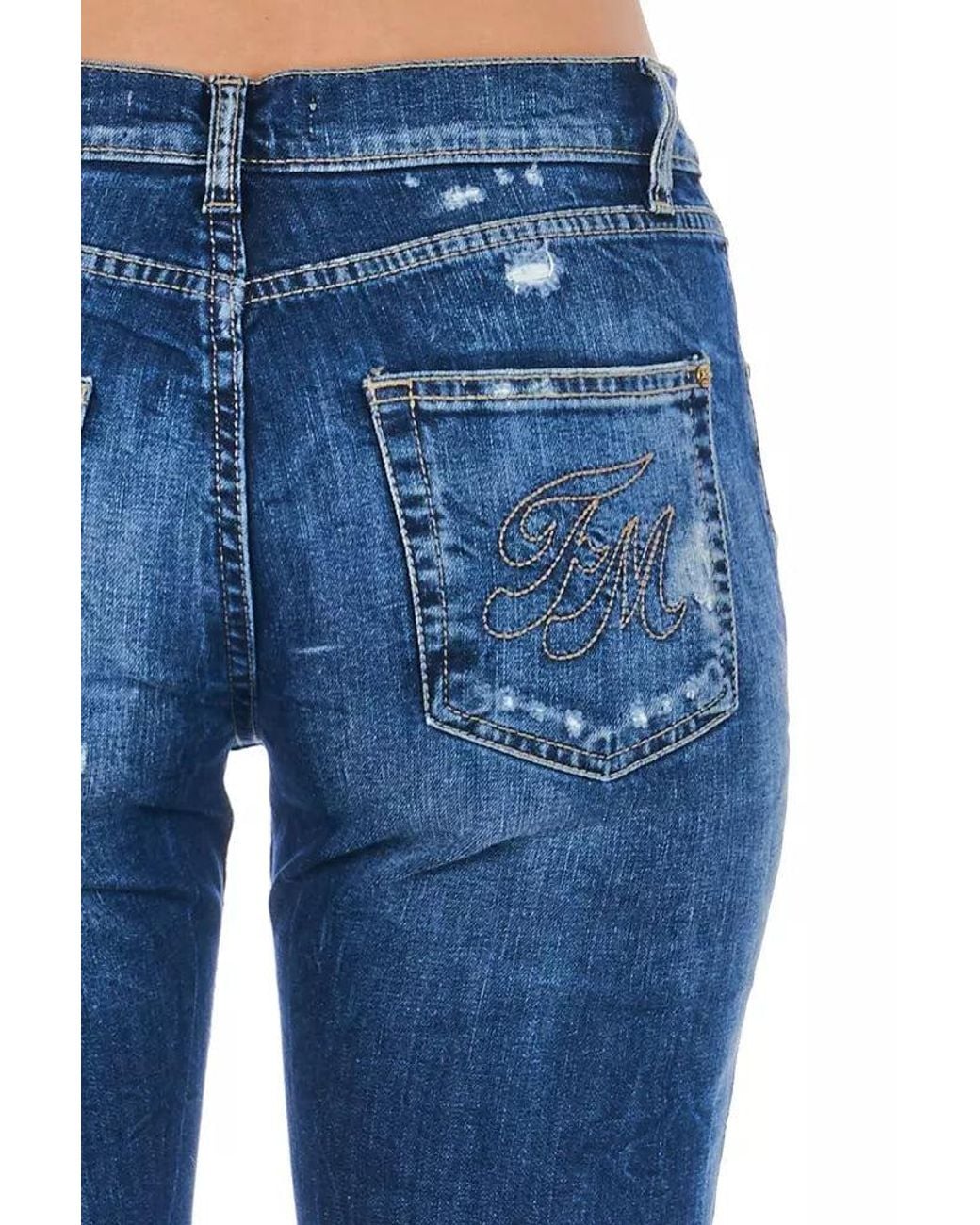 Frankie Morello Blue Cotton Blend Worn Wash Jeans