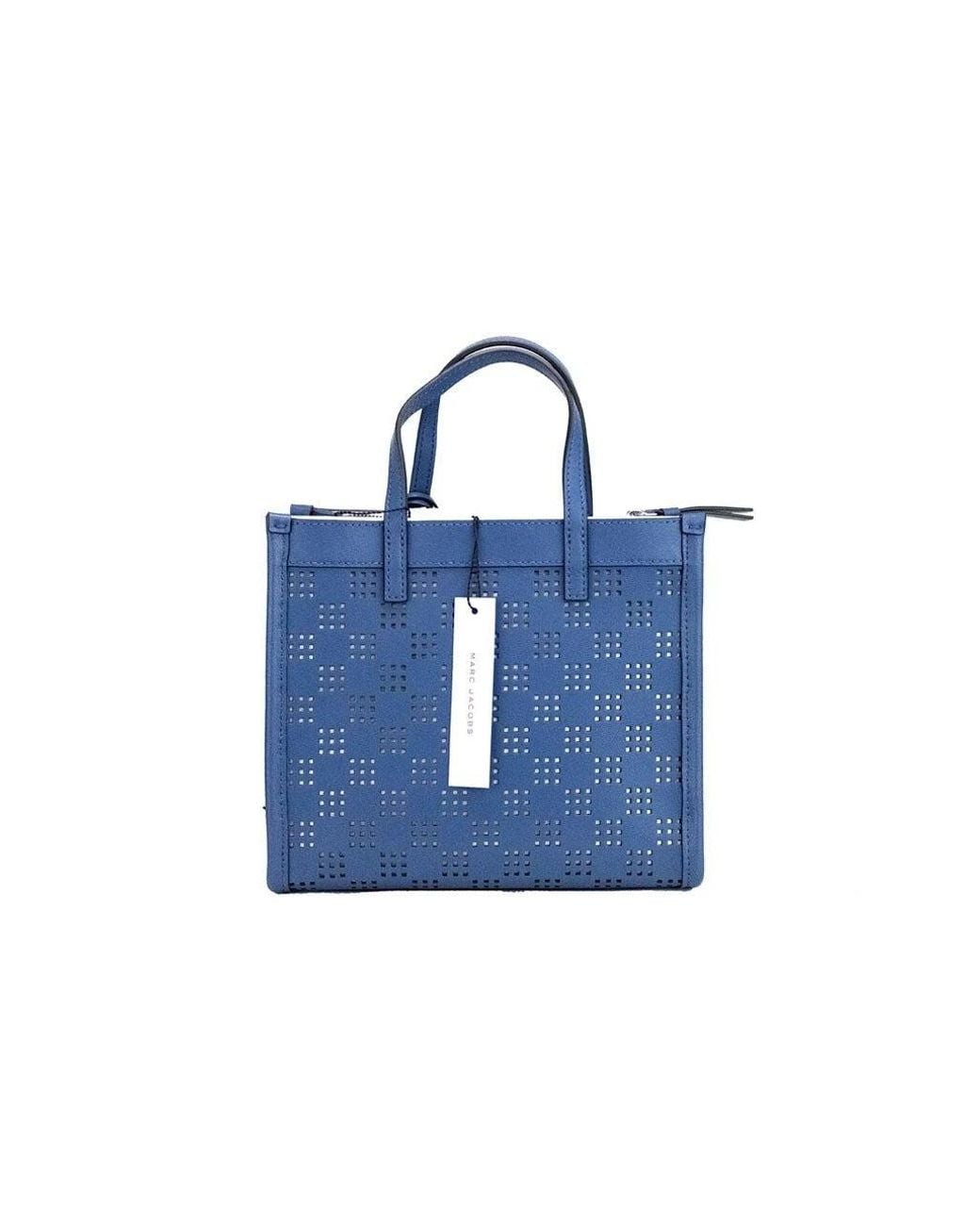 Marc Jacobs Mini Grind Blue Sea Perforated Leather Crossbody Tote Bag Purse