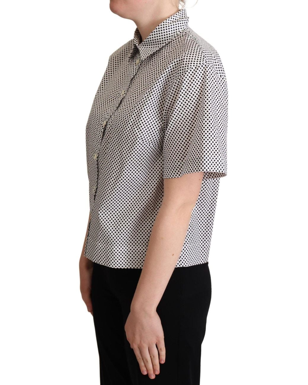 Dolce & Gabbana Gray Polka Dot Collared Shirt