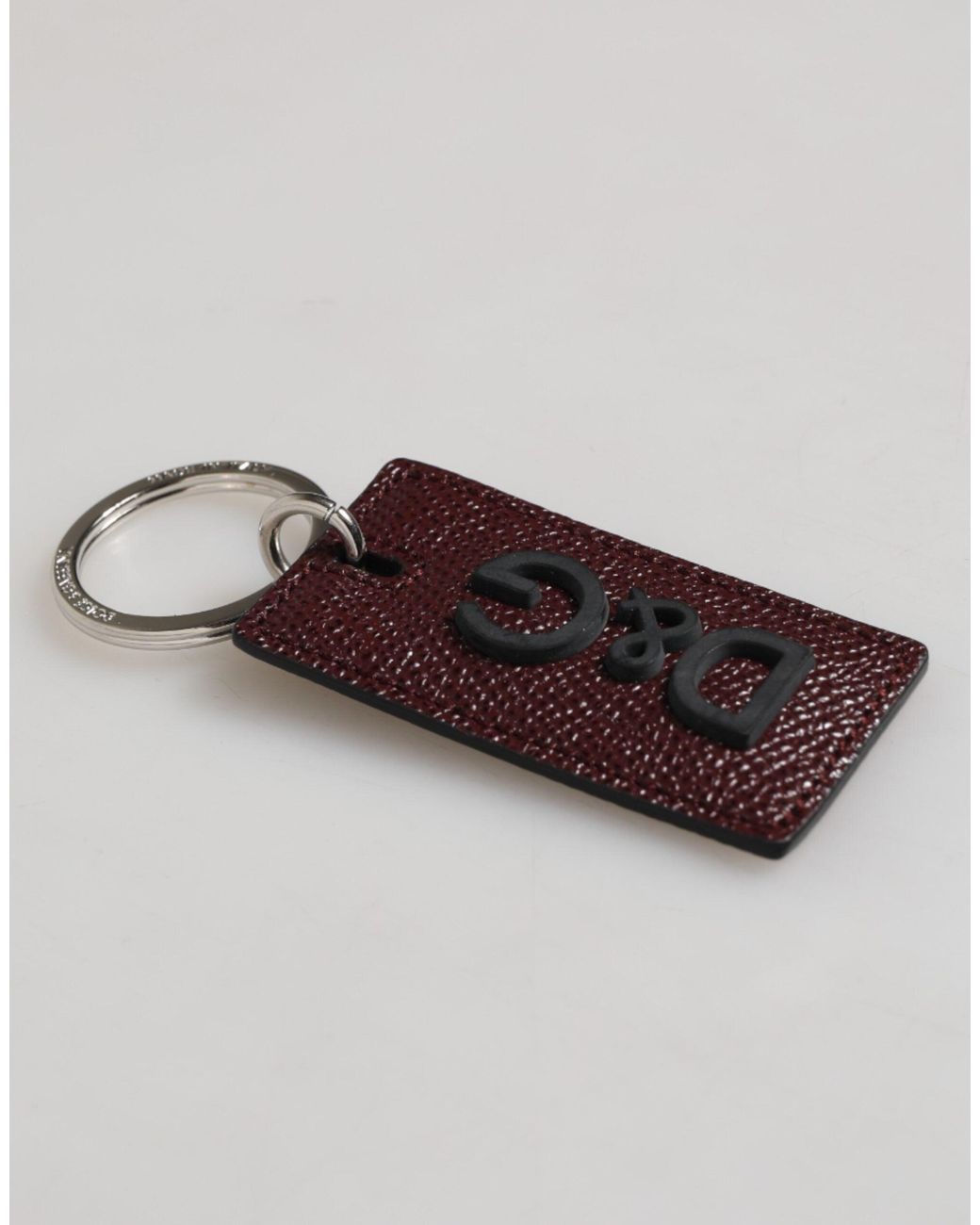 Dolce & Gabbana Multicolor Bordeaux Leather Logo Metal Ring Men Keychain Keyring for men