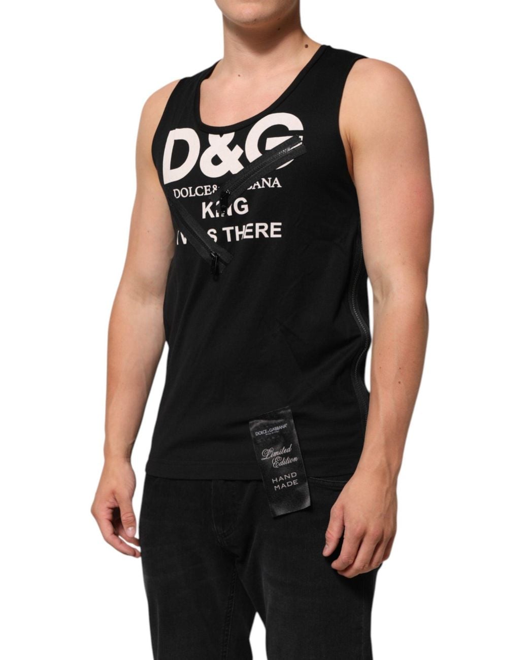 Dolce & Gabbana Black Graphic Tank Top With Zipper for men
