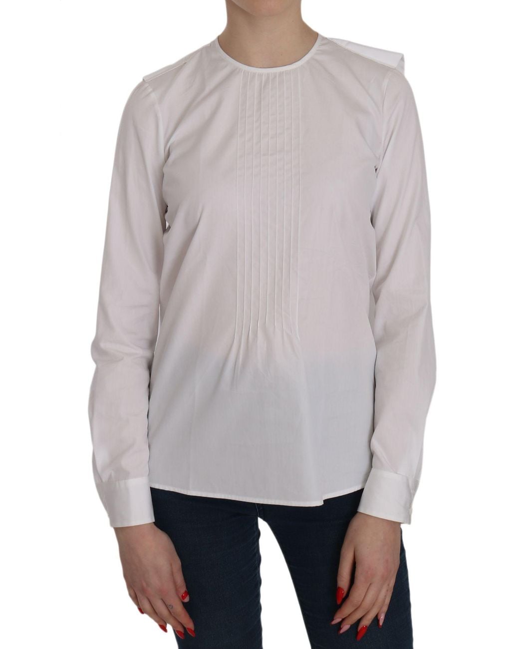 DSquared² Gray White Crew Neck Long Sleeve Cotton Blouse