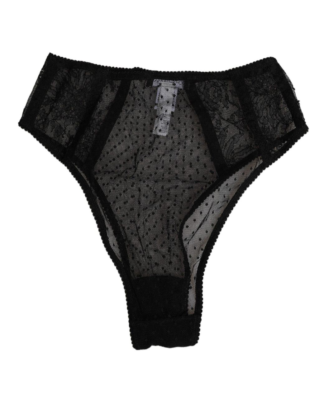 Dolce & Gabbana Black Lace Polka Dot Mesh High Waist Underwear Pa+Vi Clothing