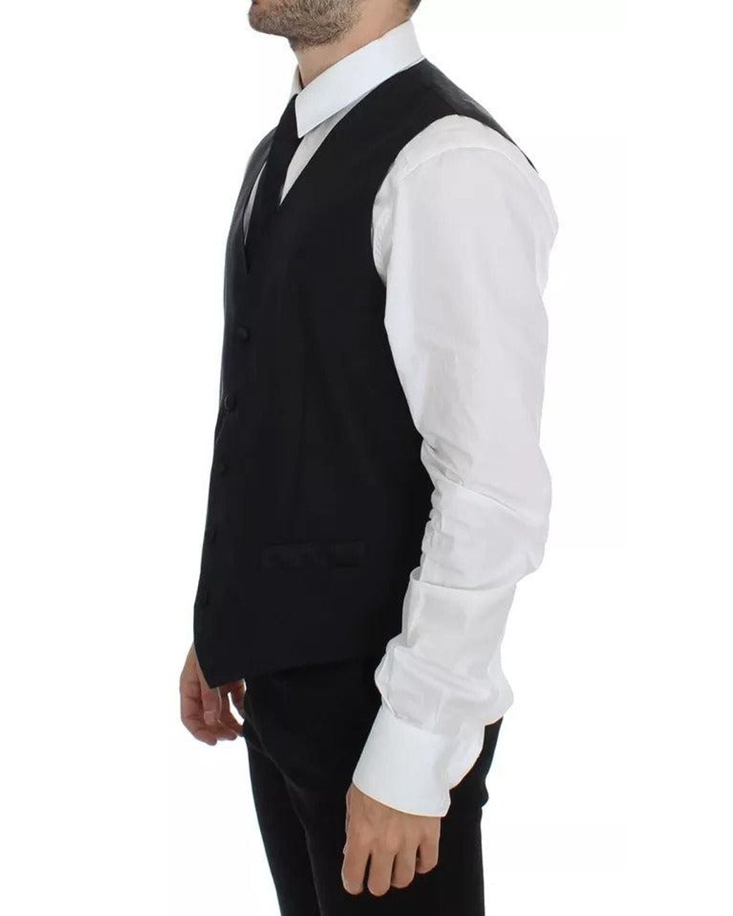 Dolce & Gabbana Black Wool Silk Dress Gilet Jacket Vest