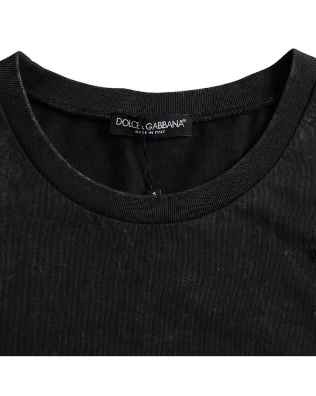 Dolce & Gabbana Black Graphic Print Cotton Crew Neck T-Shirt for men
