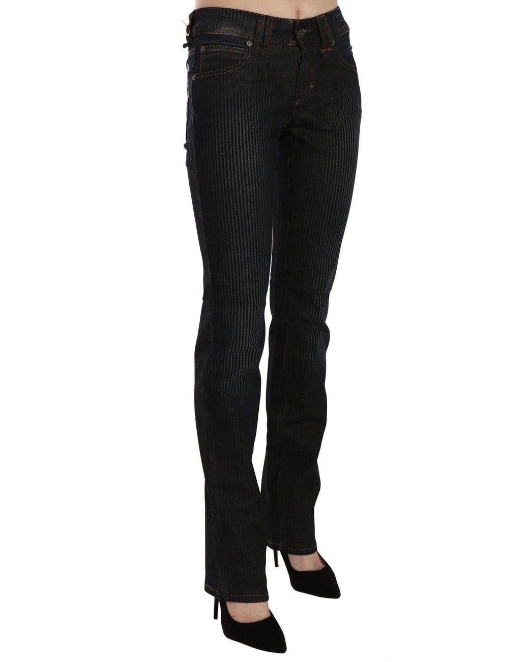 John Galliano Black Mid Waist Slim Fit Corduroy Denim Casual Pants