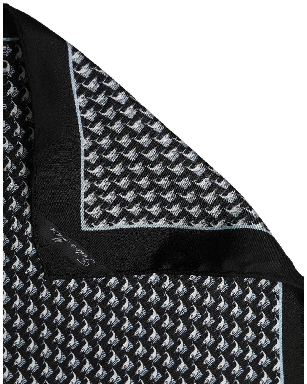 Dolce & Gabbana Black Silk Geometric Handkerchief Pocket Scarf for men