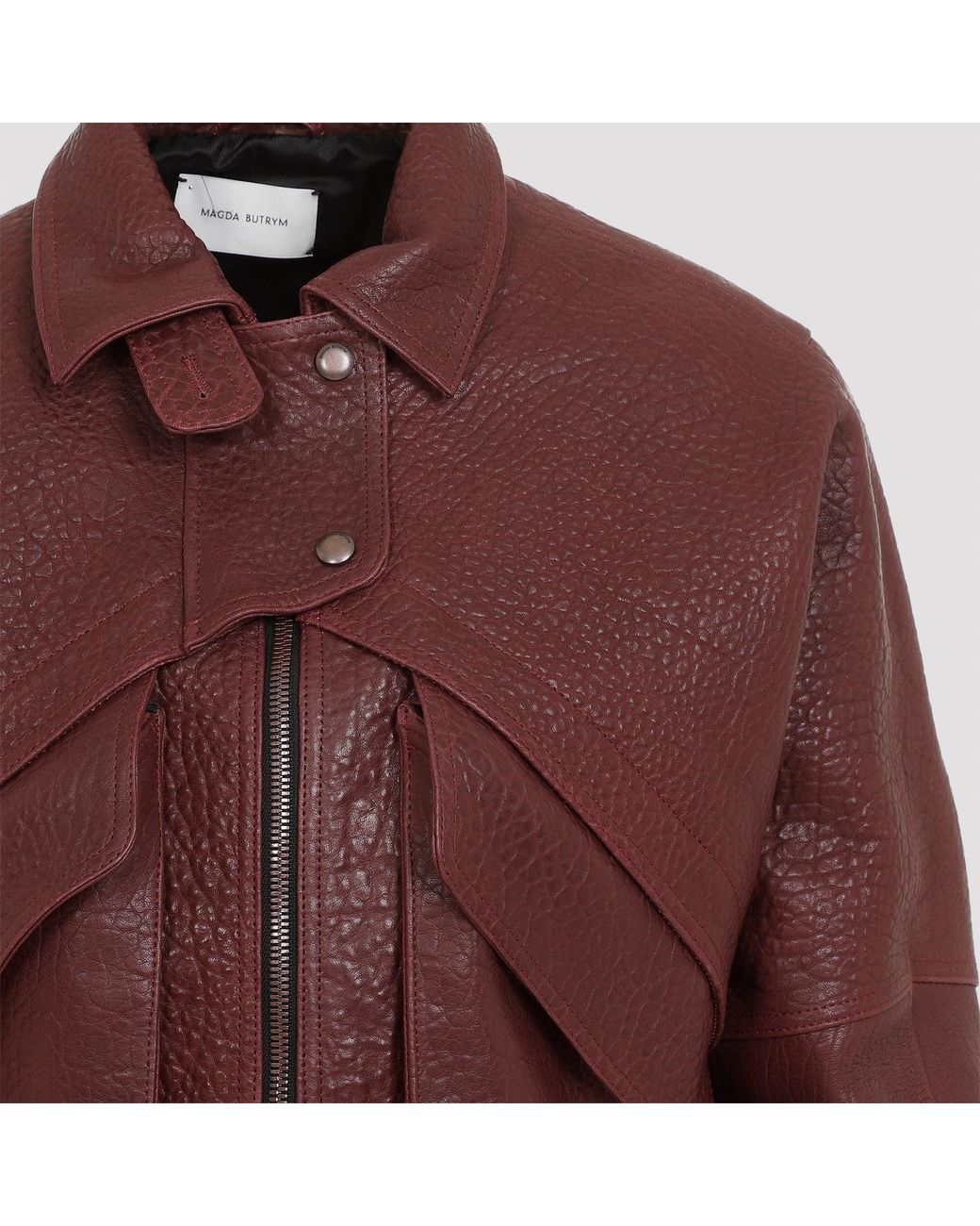Magda Butrym Burgundy Leather Bomber Jacket in Red | Lyst Magda Butrym Burgundy Leather Bomber Jacket in Red | Lyst