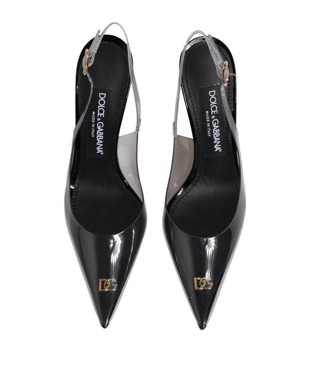Dolce & Gabbana White Black Leather Clear Pvc Slingback Pumps Shoes