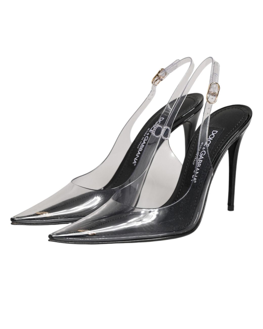 Dolce & Gabbana White Black Leather Clear Pvc Slingback Pumps Shoes