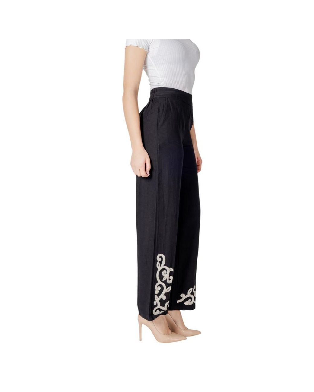 VILA CLOTHES Black Viscose Pant