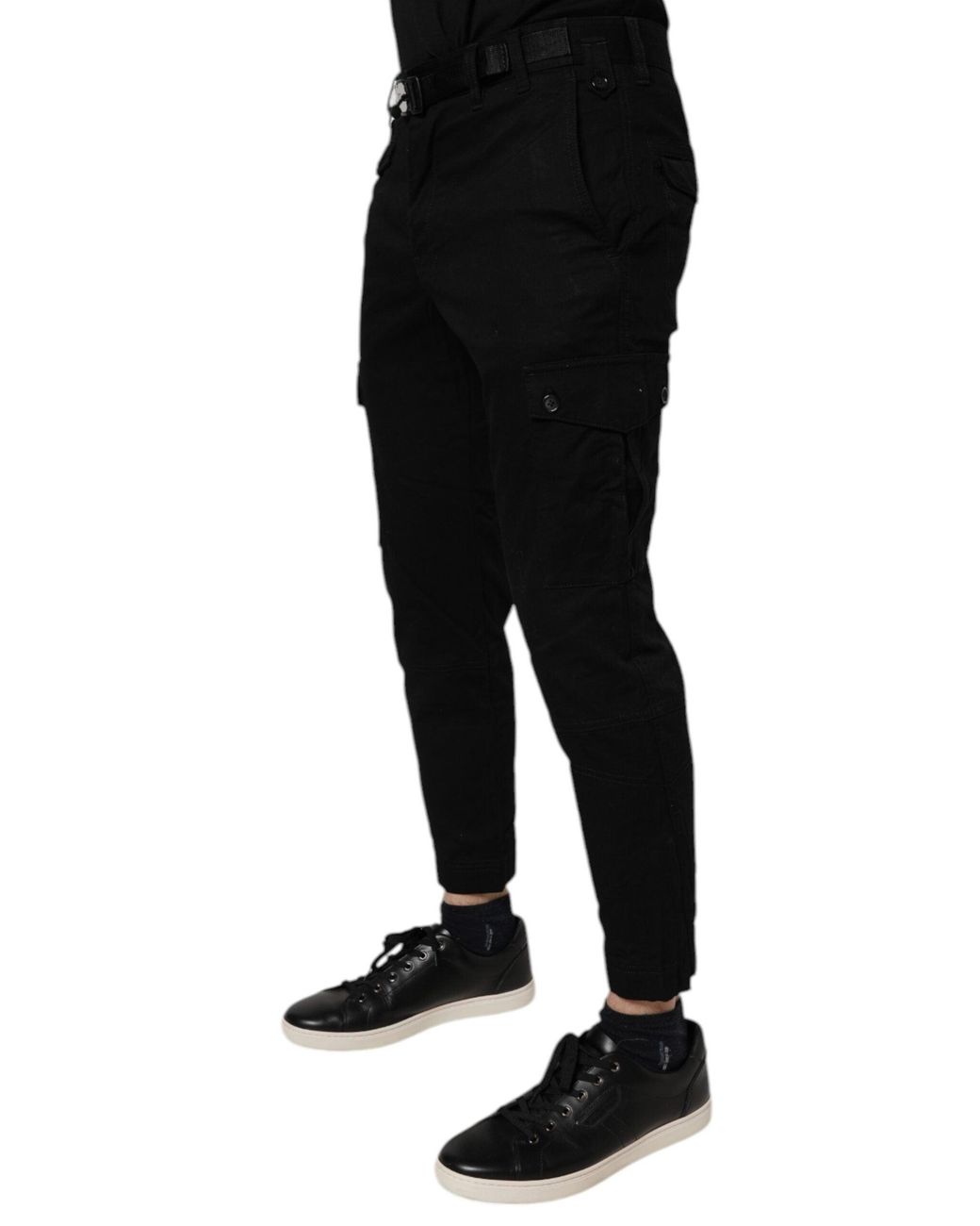 Dolce & Gabbana Black Cotton Stretch Skinny Cargo Denim Jeans for men