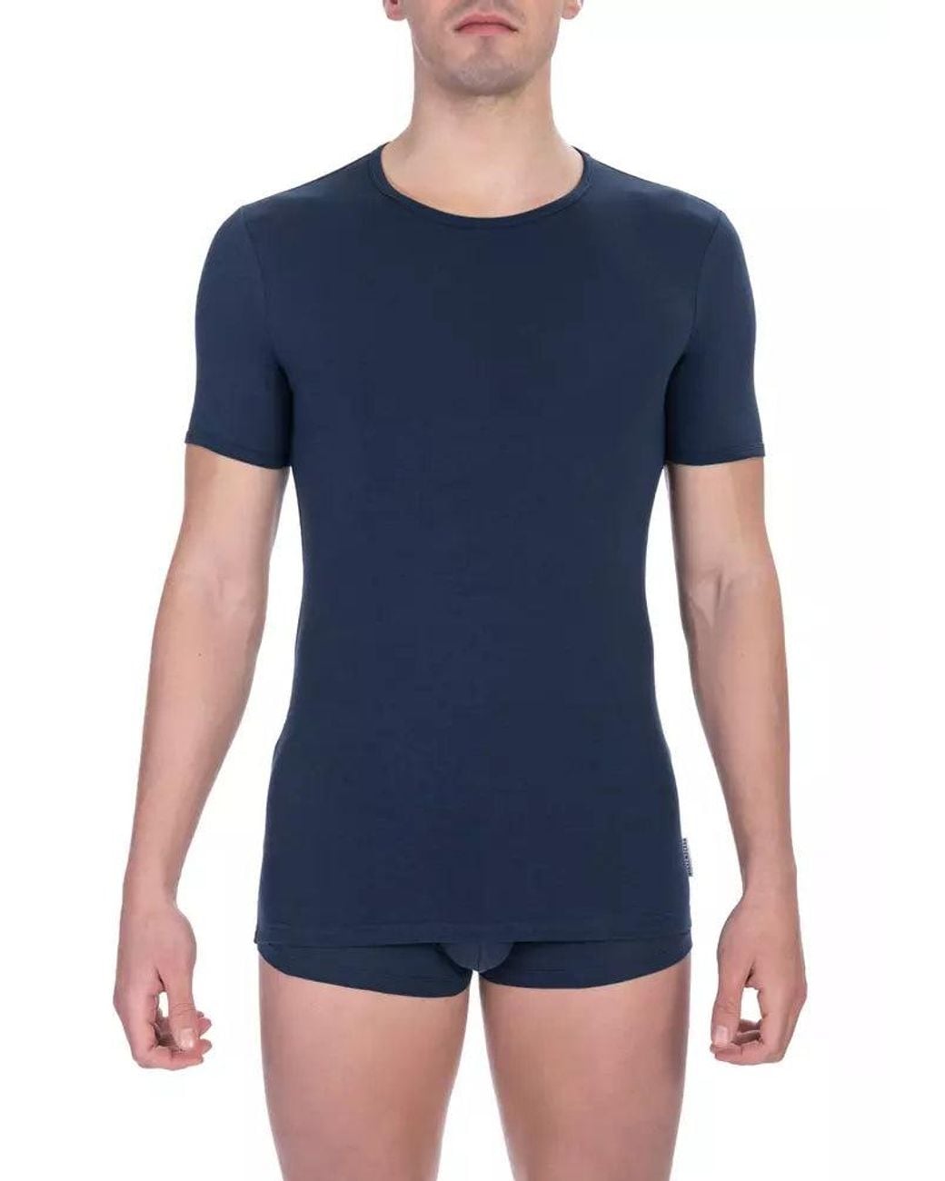Bikkembergs Blue Sleek Crew Neck Cotton Blend Tee for men