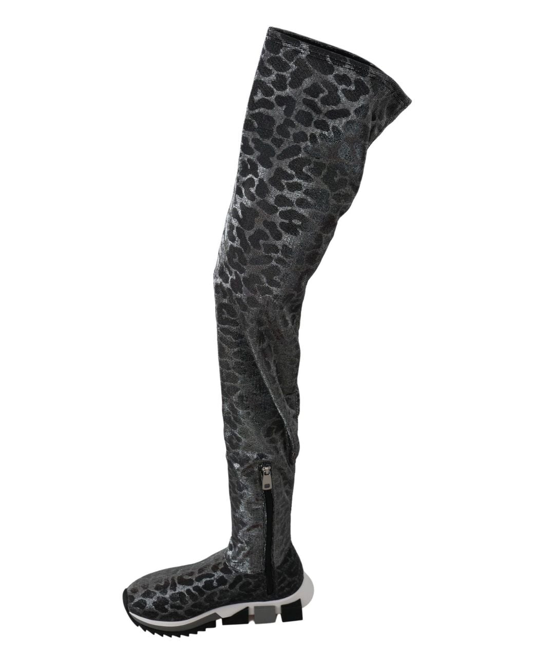 Dolce & Gabbana Black Grau Leopard High Top Sneakers Booties Schuhe