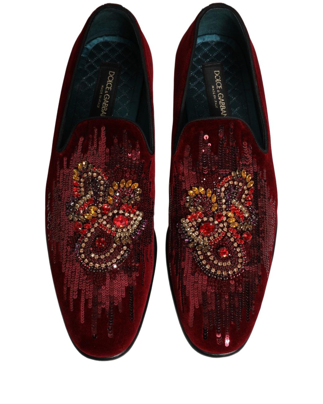 Dolce & Gabbana Red Maroon Sequin Gemstone Dress Loafers Shoes for men