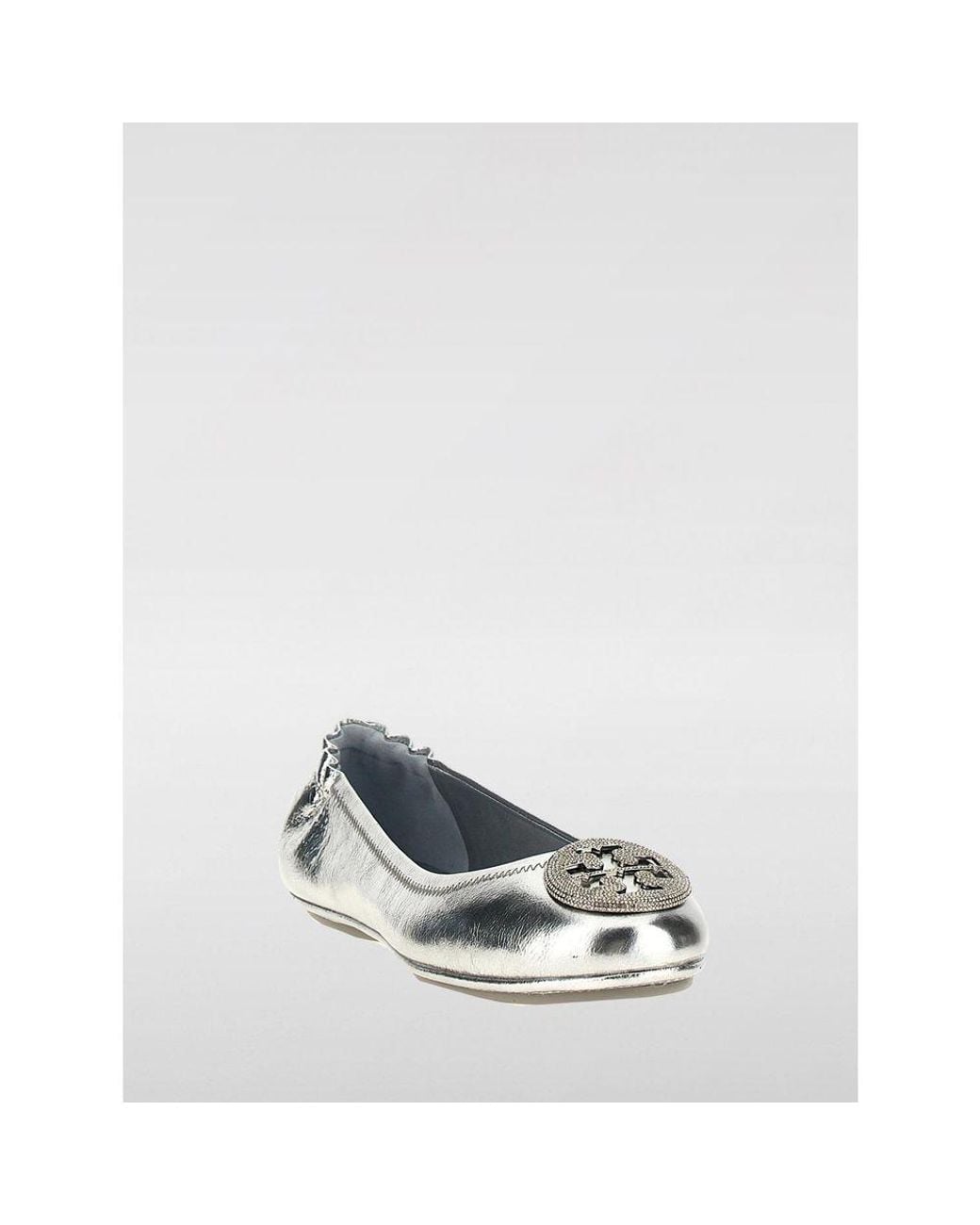 Tory Burch White Silver Leather Ballet Flats