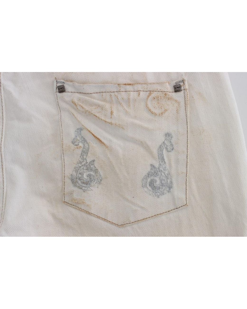 CoSTUME NATIONAL White Cotton Slim Fit Bootcut Jeans