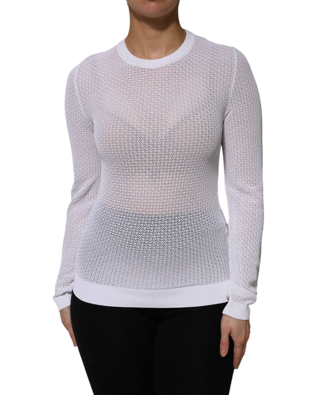 Dolce & Gabbana Gray White Round Neck Long Sleeves Pullover Top