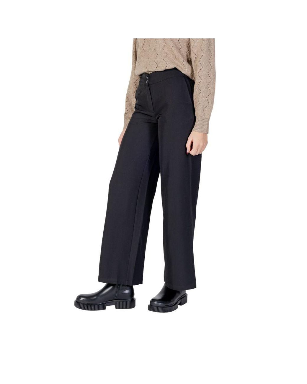 Jacqueline De Yong Blue Black Polyester Flared Pants