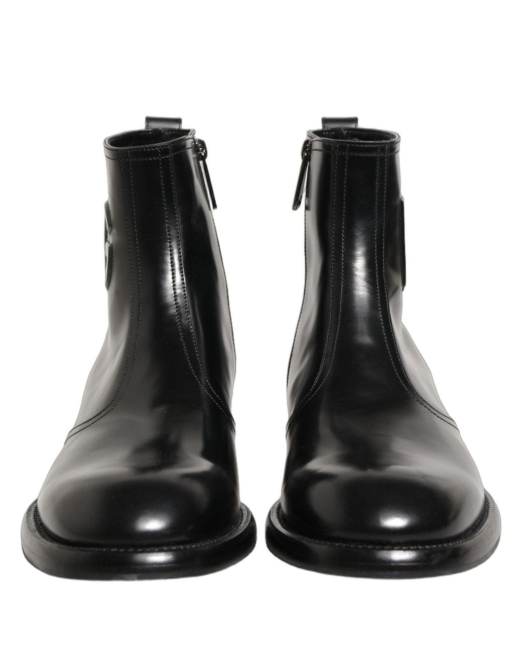 Dolce & Gabbana Black Leather Embossed Logo Ankle Boots Shoes for men