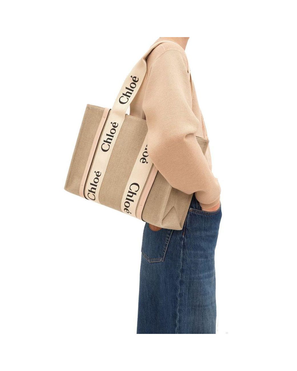 Chloé Natural Beige Linen Tote Bag