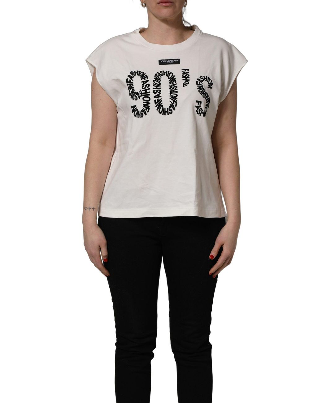 Dolce & Gabbana White Cotton Graphic Sleeveless Tank Top