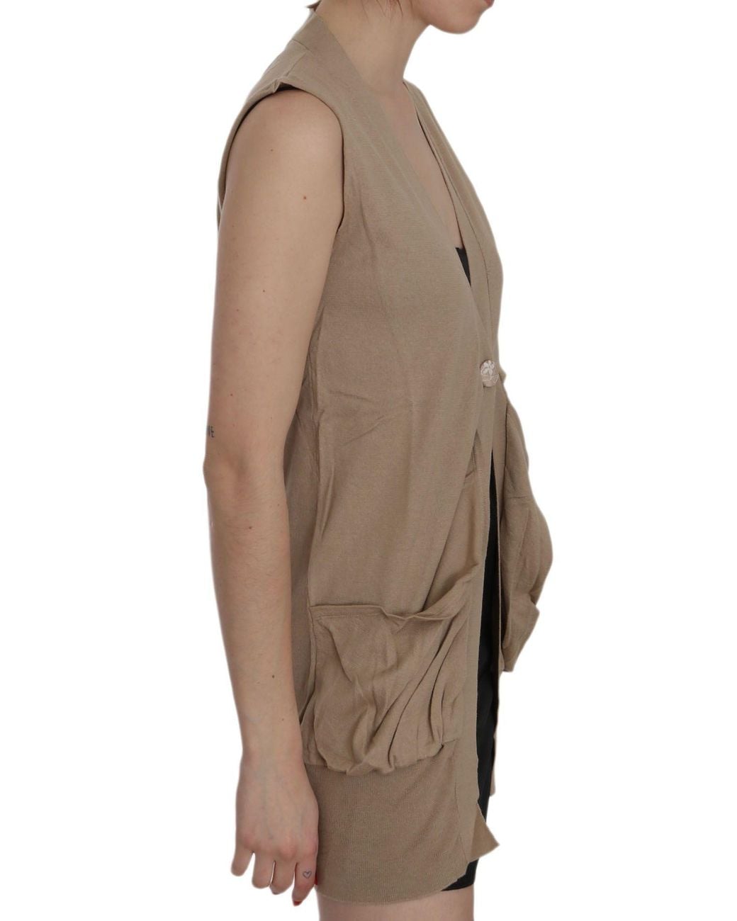 Pink Memories Brown Cotton Sleeveless Cardigan Top Vest